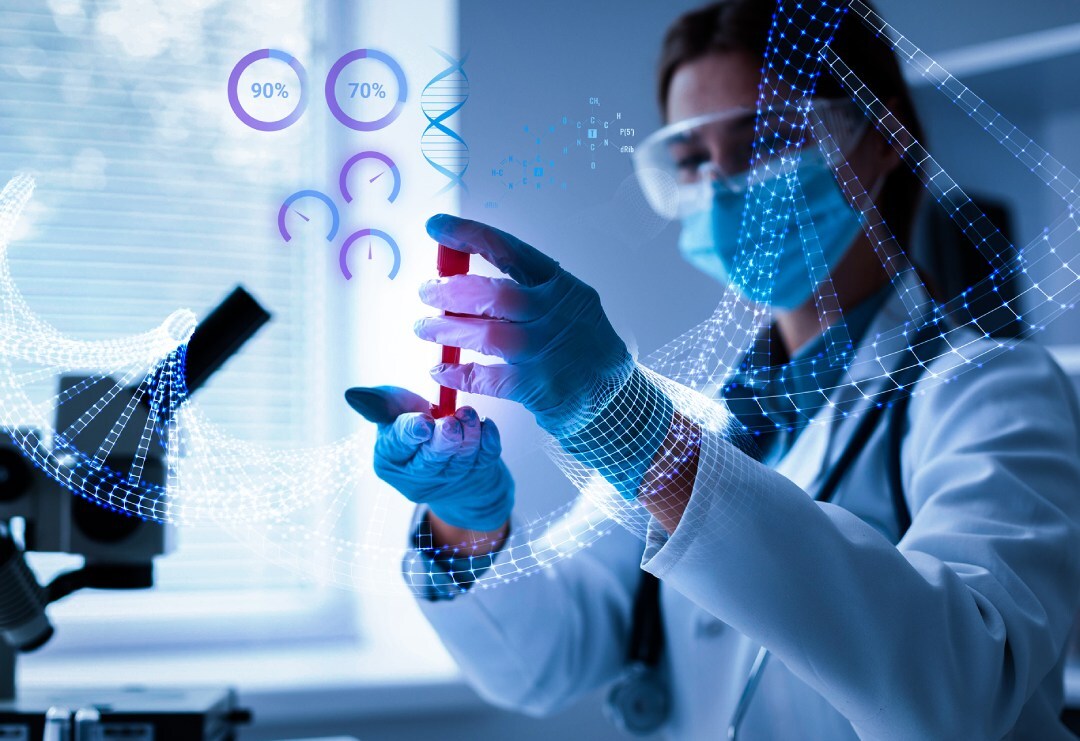 Scientist analyzing DNA data